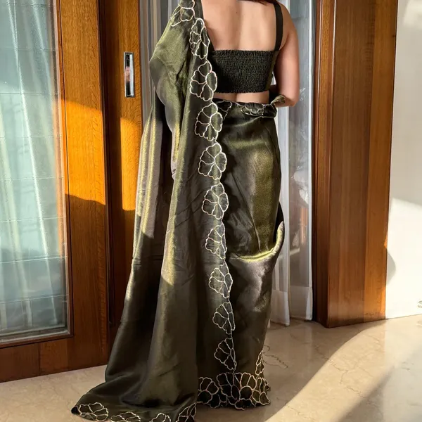 Olive_Green_Silk_Embroidered_Border_Saree_For_Women