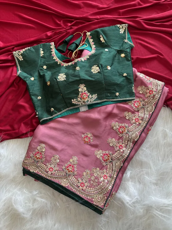 Pink_Green_Silk_Embroidered_Saree_With_Stitched_Blouse_For_Women
