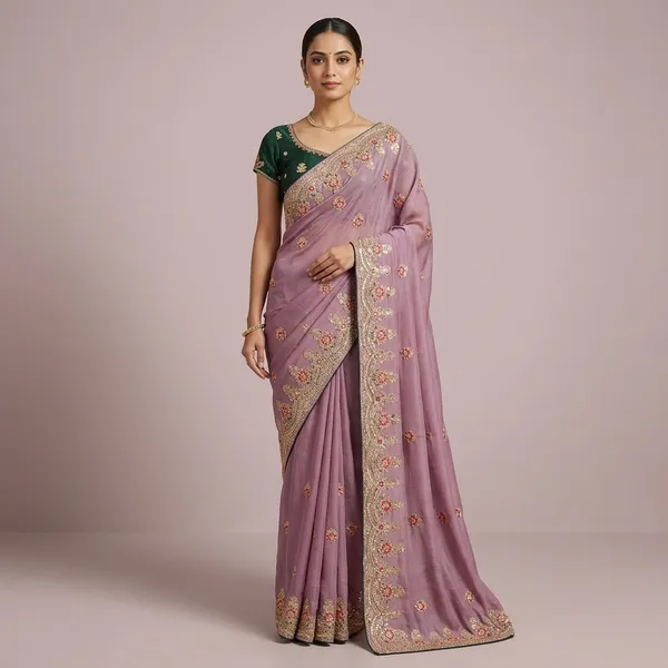 Green_Mauve_Silk_Georgette_Embroidered_Saree_With_Stitched_Blouse_For_Women