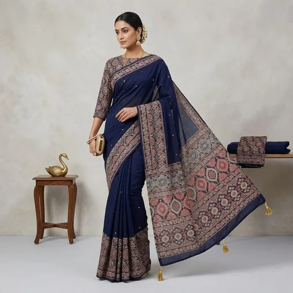 Mull_Chanderi_Blue_Silk_Georgette_Embroidered_Saree_Set_For_Women