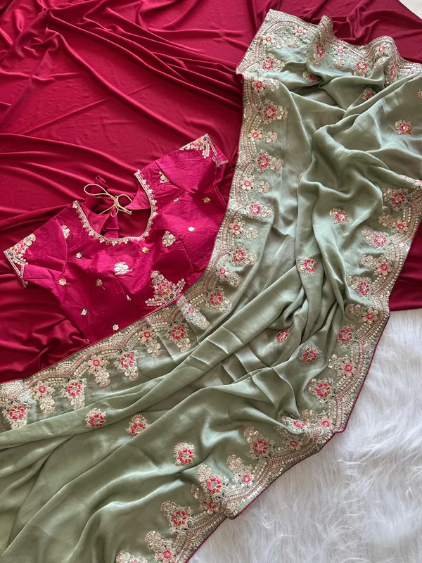 Pastel_Green_Silk_Georgette_Embroidered_Saree_Set_For_Women