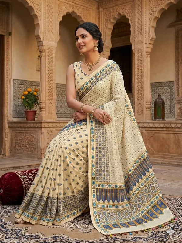 Mull_Chanderi_Off_White_Silk_Printed_Saree_With_Blouse_For_Women