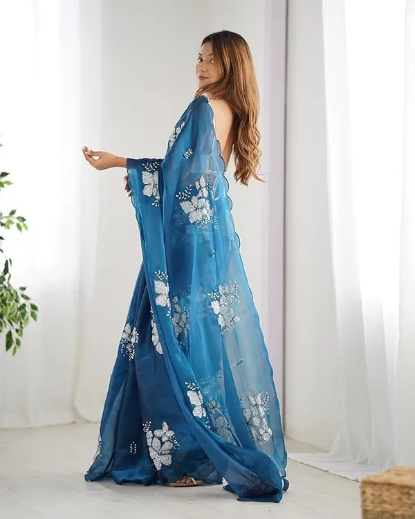 Blue_Organza_Floral_Embroidered_Saree_For_Women