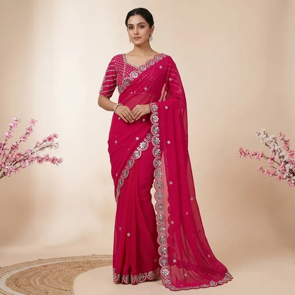 Pink_Silk_Georgette_Sequin_Embellished_Saree_For_Women
