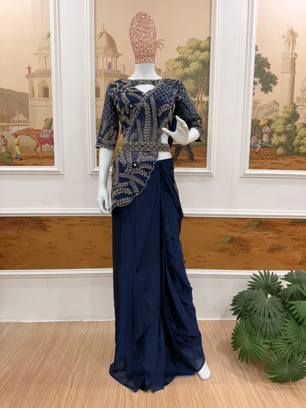 Navy_Blue_Silk_Georgette_Embroidered_Saree_With_Blouse_For_Women