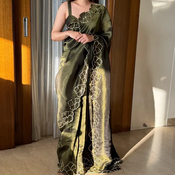 Olive_Green_Silk_Embroidered_Border_Saree_For_Women