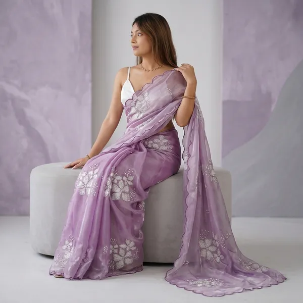 Purple_Organza_Embellished_Saree_With_Blouse_For_Women