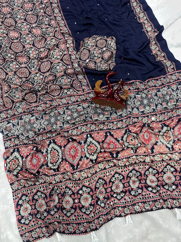 Mull_Chanderi_Blue_Silk_Georgette_Embroidered_Saree_Set_For_Women