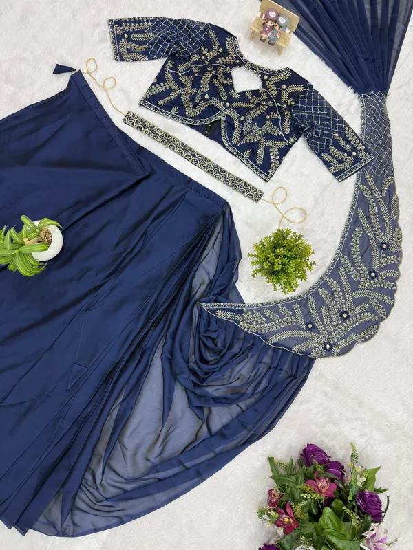 Navy_Blue_Silk_Georgette_Embroidered_Saree_With_Blouse_For_Women