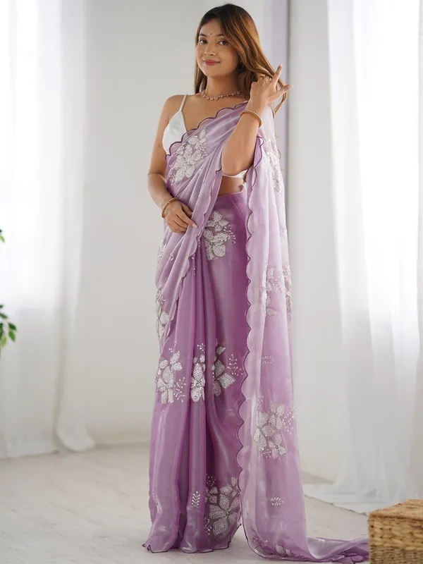 Purple_Organza_Embellished_Saree_With_Blouse_For_Women