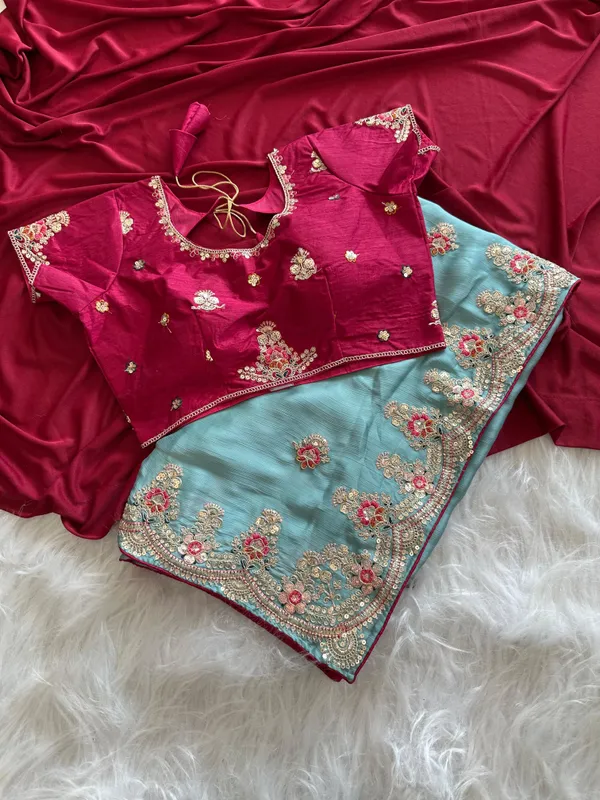 Sky_Blue_Net_Sequin_Embellished_Saree_For_Women