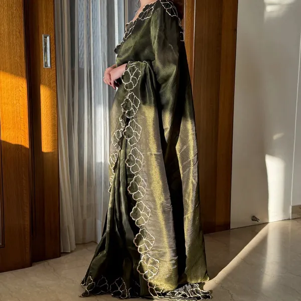 Olive_Green_Silk_Embroidered_Border_Saree_For_Women