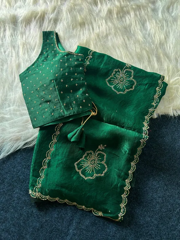 Green_Silk_Georgette_Sequin_Embellished_Saree_Set_For_Women