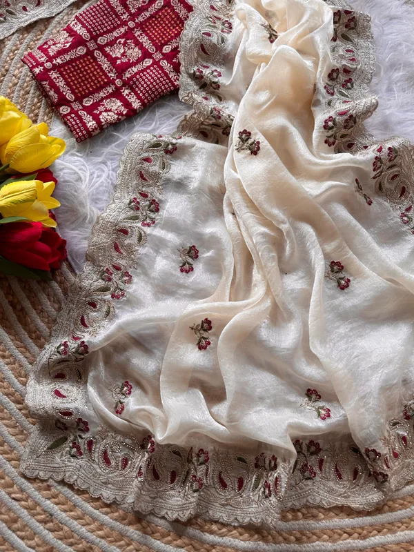White_Red_Organza_Embroidered_Floral_Saree_For_Women
