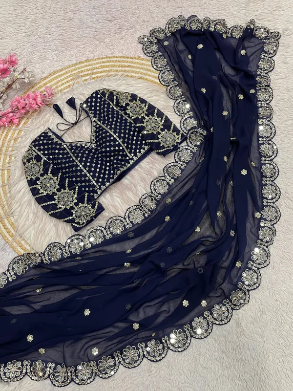 Navy_Blue_Net_Sequin_Embellished_Saree_With_Blouse_For_Women