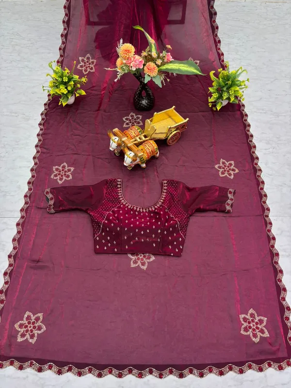 Maroon_Silk_Georgette_Embroidered_Saree_With_Blouse_For_Women
