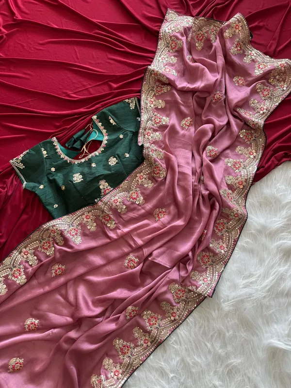 Pink_Green_Silk_Embroidered_Saree_With_Stitched_Blouse_For_Women