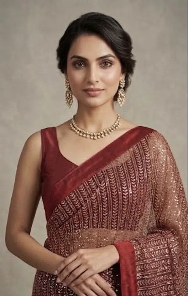 Maroon_Silk_Georgette_Sequin_Embroidered_Saree_For_Women