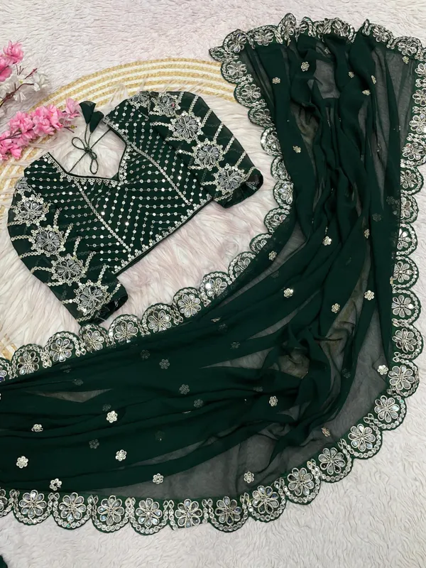 Dark_Green_Tissue_Silk_Embroidered_Saree_With_Blouse_For_Women