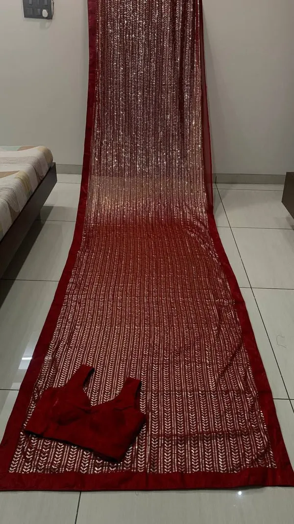 Maroon_Silk_Georgette_Sequin_Embroidered_Saree_For_Women