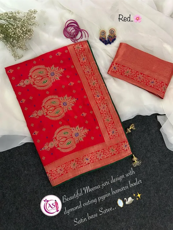 Red_Banarasi_Silk_Meenakari_Diamond_Border_Saree_For_Women