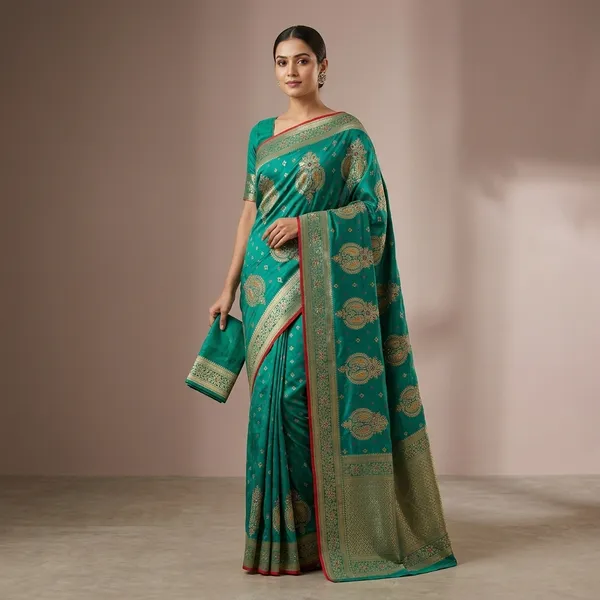 Rama_Green_Banarasi_Silk_Meenakari_Saree_With_Diamond_Border_For_Women