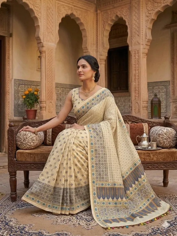 Mull_Chanderi_Off_White_Silk_Printed_Saree_With_Blouse_For_Women
