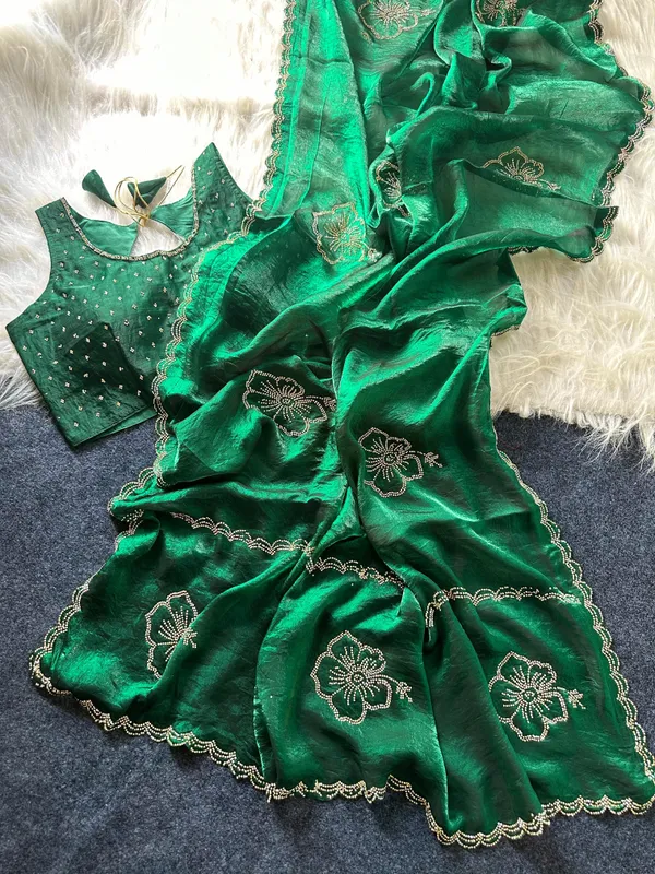 Green_Silk_Embroidered_Saree_With_Stitched_Blouse_For_Women