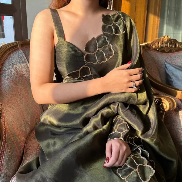 Olive_Green_Silk_Embroidered_Border_Saree_For_Women