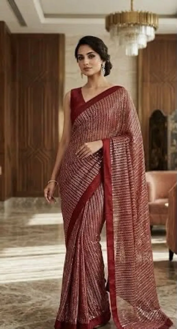 Maroon_Silk_Georgette_Sequin_Embroidered_Saree_For_Women