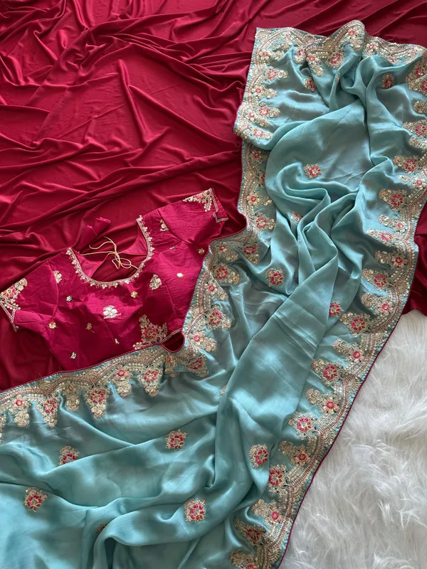 Sky_Blue_Net_Sequin_Embellished_Saree_For_Women