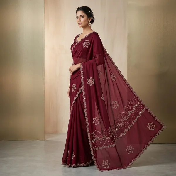 Maroon_Silk_Georgette_Embroidered_Saree_With_Blouse_For_Women