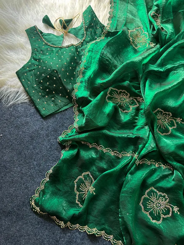 Green_Silk_Georgette_Sequin_Embellished_Saree_Set_For_Women