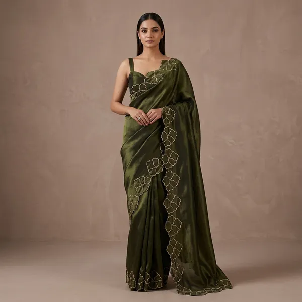 Olive_Green_Silk_Embroidered_Border_Saree_For_Women