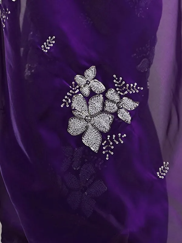 Purple_Silk_Georgette_Floral_Embellished_Saree_For_Women
