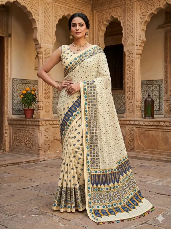Mull_Chanderi_Off_White_Silk_Printed_Saree_With_Blouse_For_Women