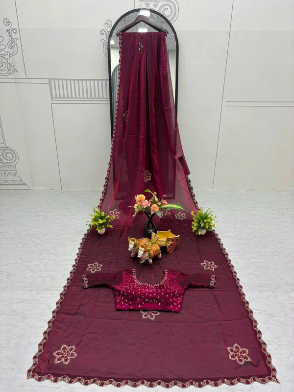 Maroon_Silk_Georgette_Embroidered_Saree_With_Blouse_For_Women