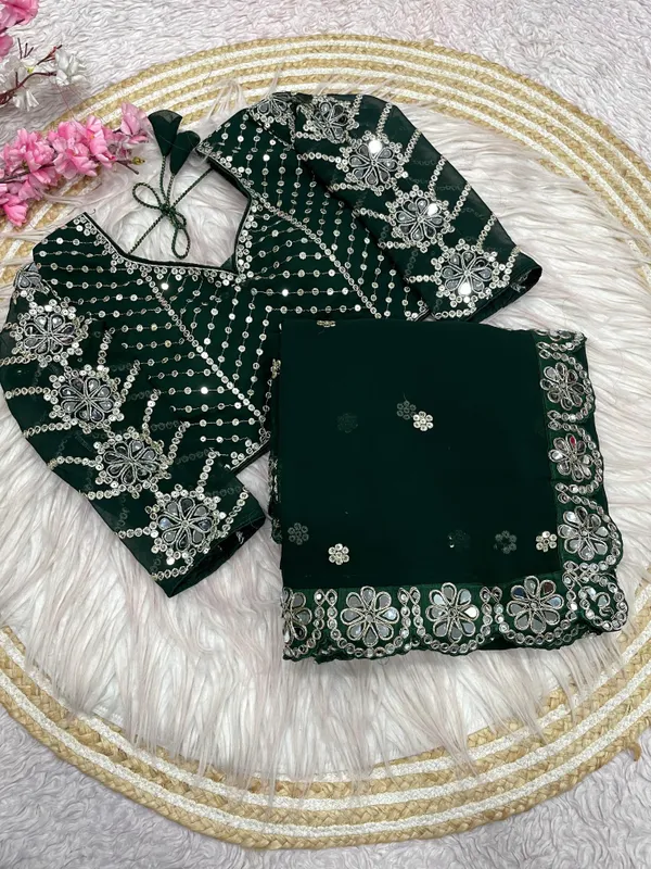 Dark_Green_Tissue_Silk_Embroidered_Saree_With_Blouse_For_Women