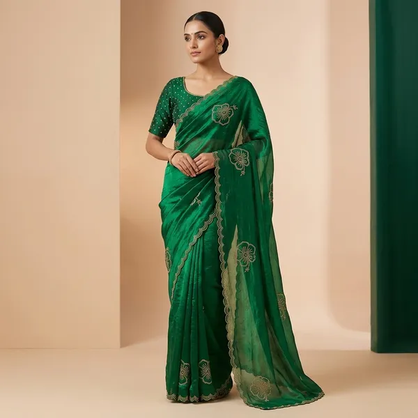 Green_Silk_Georgette_Sequin_Embellished_Saree_Set_For_Women