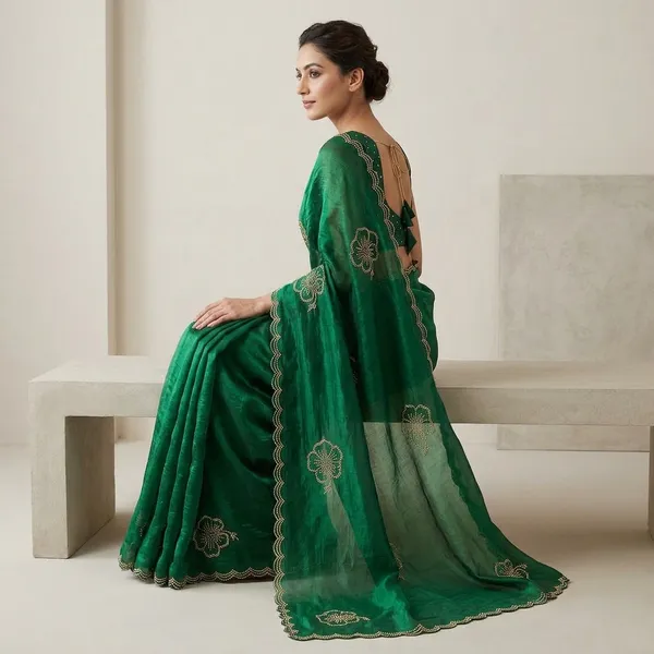 Green_Silk_Georgette_Sequin_Embellished_Saree_Set_For_Women