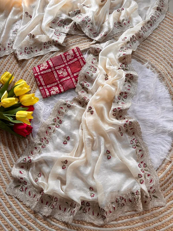 White_Red_Organza_Embroidered_Floral_Saree_For_Women