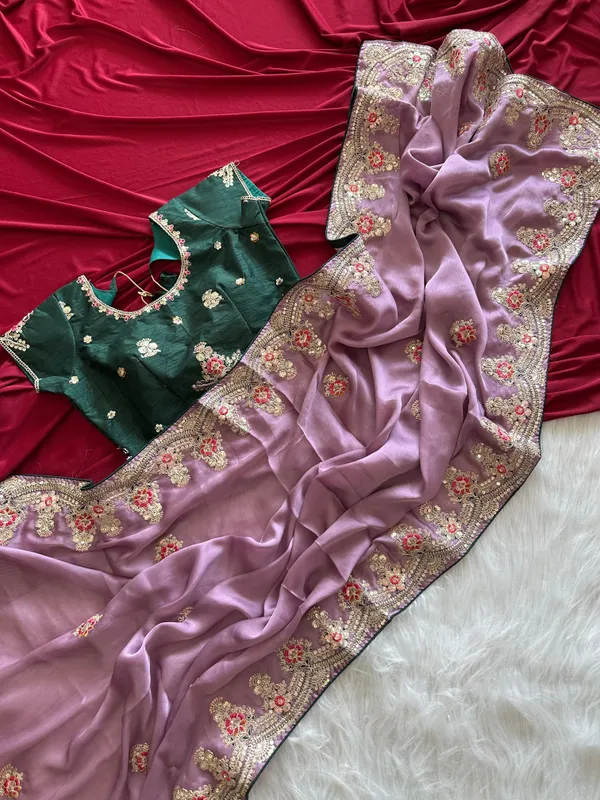 Green_Mauve_Silk_Georgette_Embroidered_Saree_With_Stitched_Blouse_For_Women
