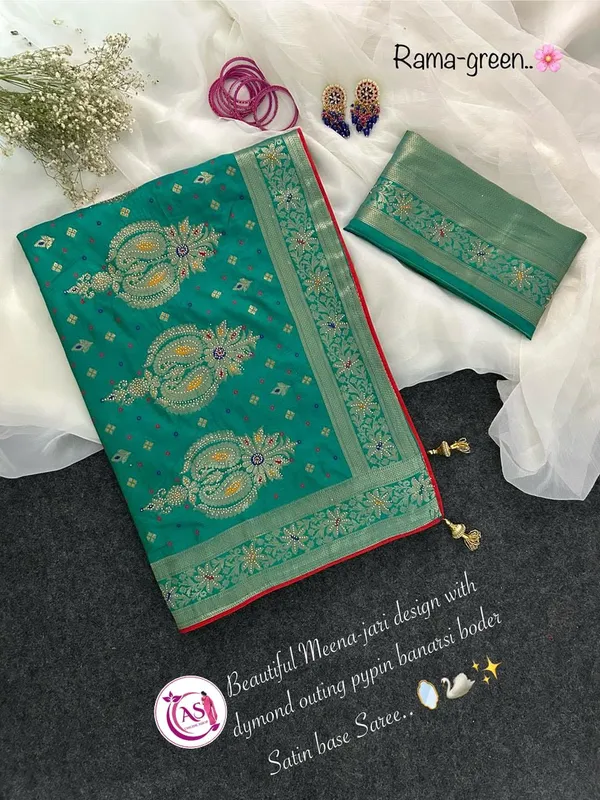 Rama_Green_Banarasi_Silk_Meenakari_Saree_With_Diamond_Border_For_Women