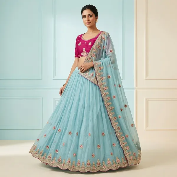 Sky_Blue_Net_Sequin_Embellished_Saree_For_Women