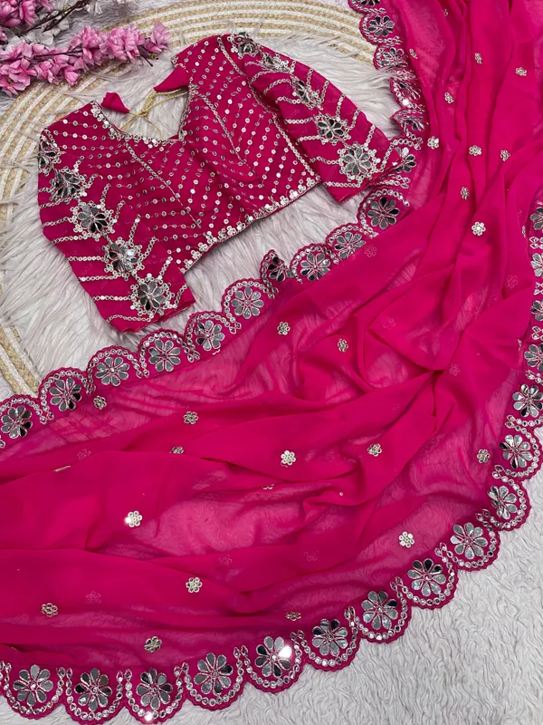 Pink_Silk_Georgette_Sequin_Embellished_Saree_For_Women