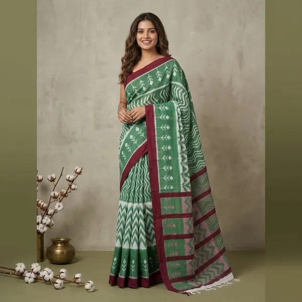 Green_Handloom_Cotton_Traditional_Motif_Saree_For_Women