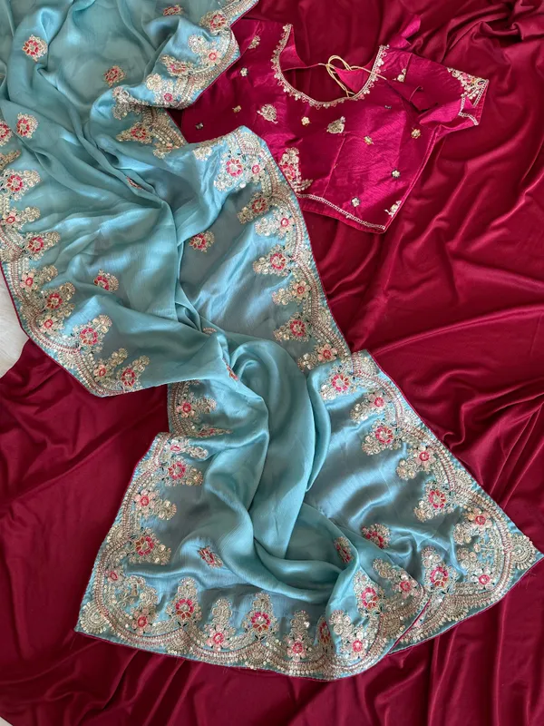 Sky_Blue_Net_Sequin_Embellished_Saree_For_Women