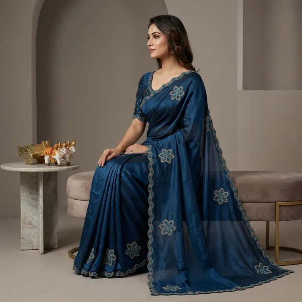 Blue_Silk_Embroidered_Saree_With_Blouse_For_Women