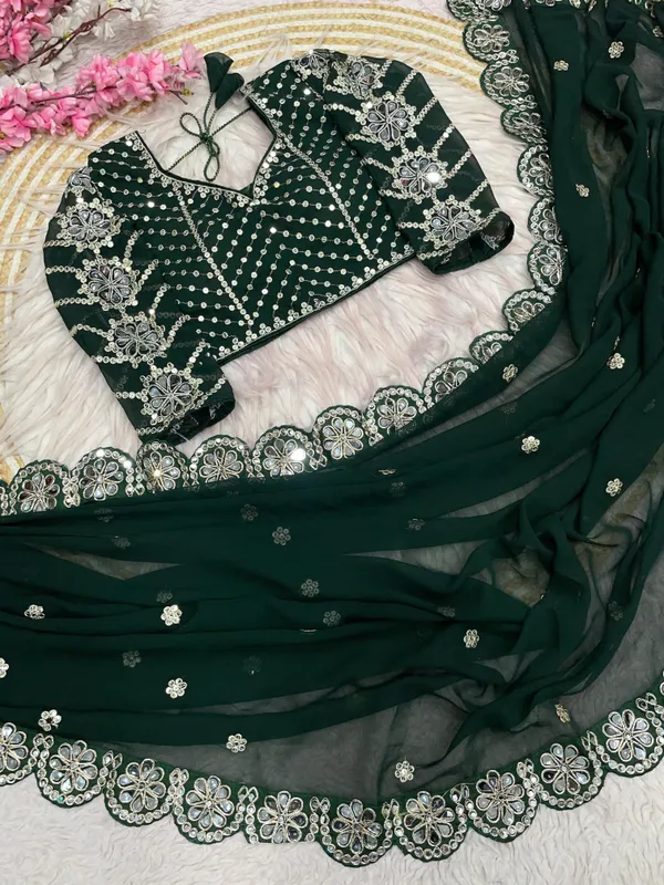 Dark_Green_Tissue_Silk_Embroidered_Saree_With_Blouse_For_Women