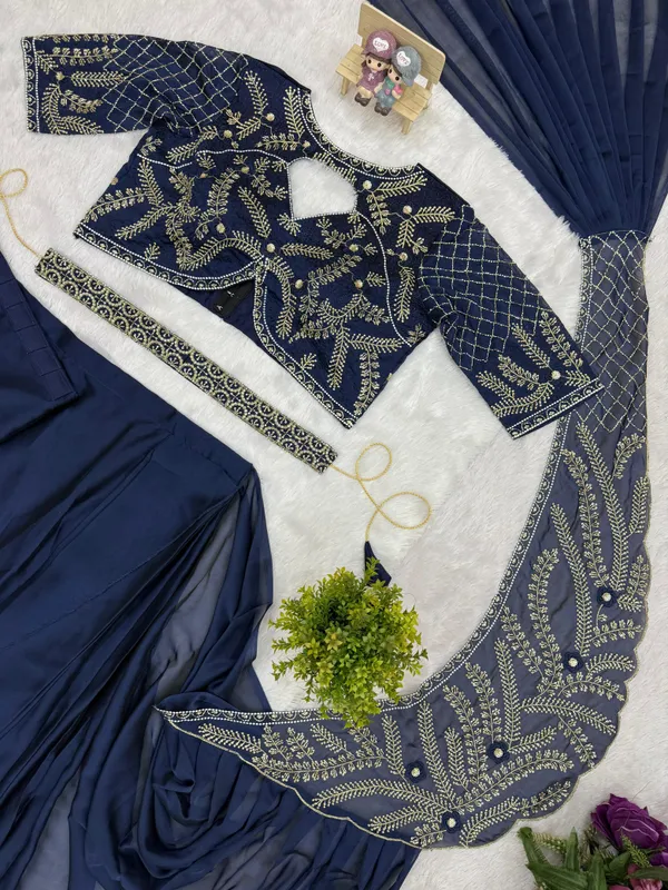 Navy_Blue_Silk_Georgette_Embroidered_Saree_With_Blouse_For_Women